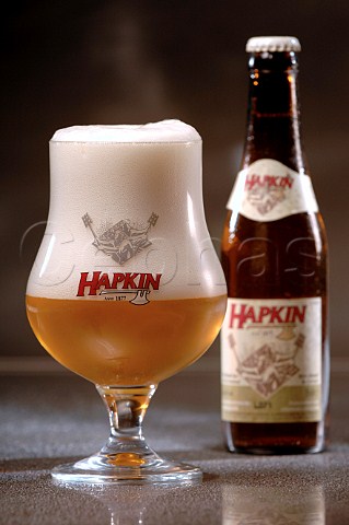 Glass of Hapkin Belgian beer