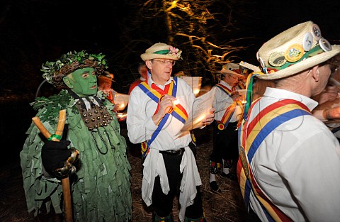 Mendip Morris Men lead the singing of the Wassail song during Thatchers Cider Wassailing event Thatchers Cider Farm Sandford North Somerset England