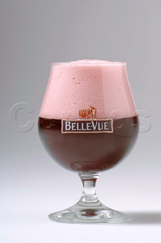 Glass of BelleVue Kriek Belgian beer