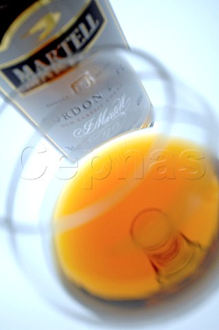 Glass and bottle of Martell Cognac