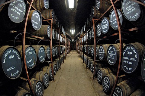 Whisky barrels in warehouse at Tullibardine distillery Blackford Perthshire Scotland
