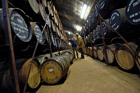 Tasting whisky in warehouse at Tullibardine distillery Blackford Perthshire Scotland
