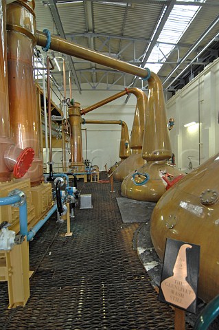 Copper pot stills of The Glenlivet whisky distillery Ballindalloch Banffshire Scotland Highland