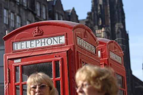 Red telephone boxes Edinburgh Scotland