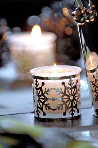 Candles on restaurant dining table