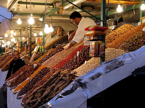 Dried fruit and nut stall Marrakech souk Morocco