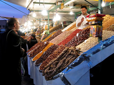 Dried fruit and nut stall Marrakech souk Morocco