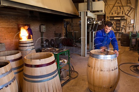 Coopers making barrels in the cooperage of Bodegas Muga   Haro La Rioja Spain
