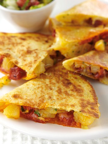 Chorizo and potato quesadillas