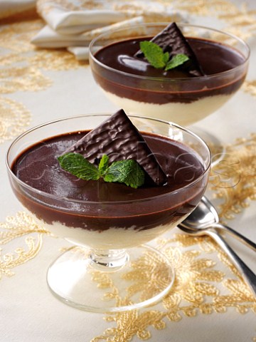 Two glasses of chocolate mint mousse