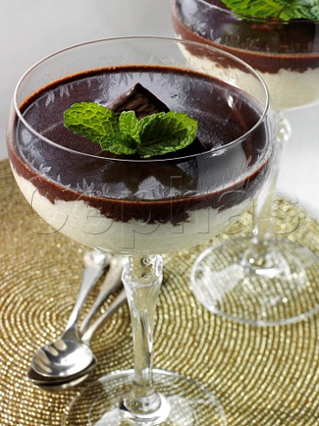 Two glasses of chocolate mint mousse