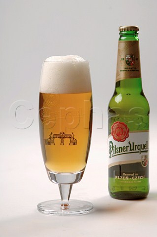 Glass bottle of Pilsner Urquell lager beer