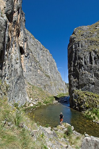 Hiker at Cave Creek Clarke Gorge Snowy Mountains Kosciuszko National Park New South Wales Australia