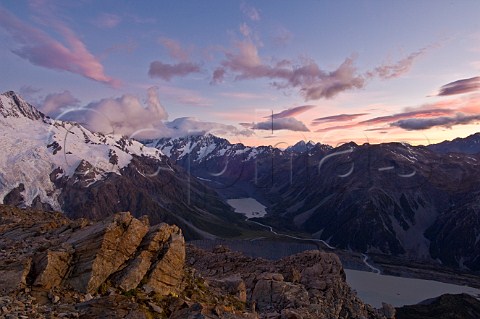 Mt Cook and Hooker Valley at dawn Mt Cook  Aoraki National Park South Island New Zealand