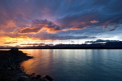 Camper van at sunset Lake Pukaki South Island New Zealand