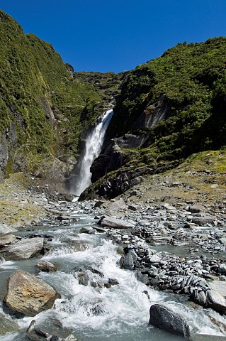 Waterfall in West Matukituki Valley Mt Aspiring National Park South Island New Zealand