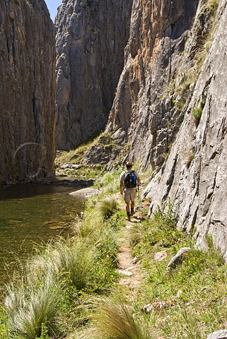 Hiker at Cave Creek Clarke Gorge Snowy Mountains Kosciuszko National Park New South Wales Australia