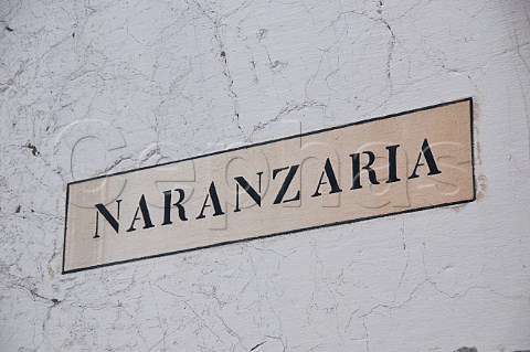 Naranzaria sign at the Rialto markets San Polo Venice Italy
