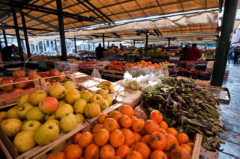 Fruit and vegetable stall Rialto market San Polo Venice Italy