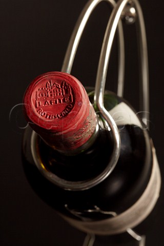 Bottle of Chteau LafiteRothschild in a decanting cradle