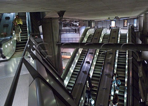 Escalators on the London Underground at Westminster Station