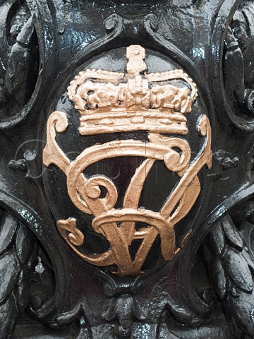 Gilt Victorian VR crest on lamppost Westminster London
