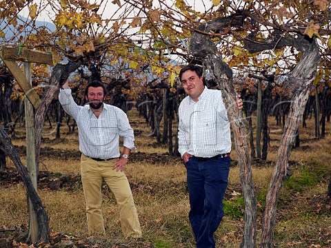 Jos Manuel Ortega Fournier left with his viticulturist Hugo Donoso in old Pais vineyard OFournier Maule Valley Chile