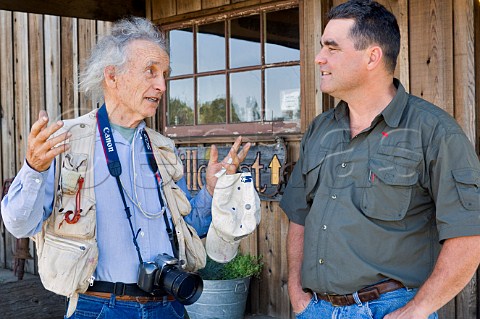 Richard Sommer founder of Hillcrest with current owner Dyson DeMara in front of the winery  Roseburg Oregon USA  Umpqua Valley