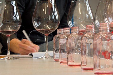 Glasses of Pinot Noir in tasting room of Penner Ash Winery  Newberg Oregon USA  YamhillCarlton