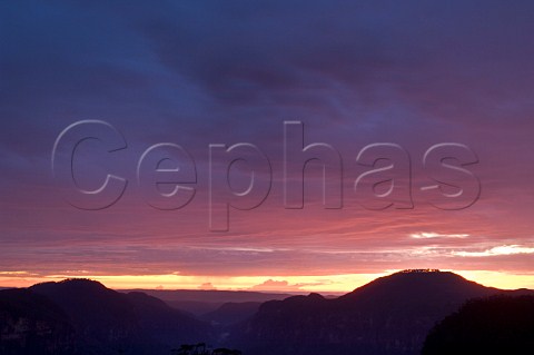 Sunrise over Mount Hay and the Grose Valley Blue Mountains National Park New South Wales Australia