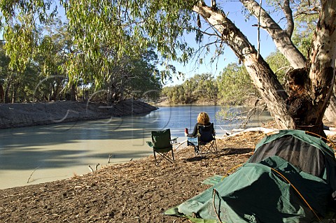 Camping on the Darling River at Kinchega National Park New South Wales Australia