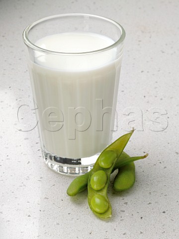 Glass of soya milk and Edamame beans