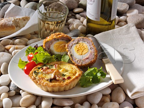 Quiche and scotch egg