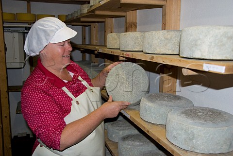 Karen Hindle proprietor and artisan cheesemaker with Little Hereford cheeses   Monkland Cheese Dairy near Leominster Herefordshire England