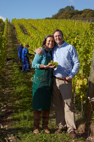 Harry and Pip Goring owners in Findon Park Vineyard of Wiston Estate on the South Downs near Worthing Sussex England