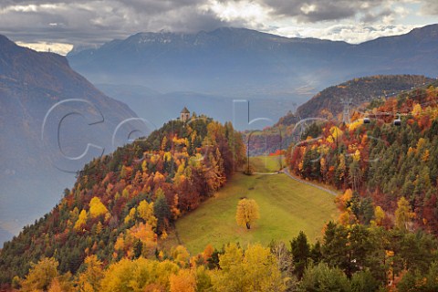 Church of Sankt Jakob on the wooded mountainside below Soprabolzano  which is linked to Bolzano by the Ritten cable car  Alto Adige Italy