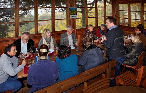 Members of the Circle of Wine Writers with Franz Josef Loacker in the tasting room of the Schwarhof estate of Loacker  Bolzano Alto Adige Italy  Santa Maddalena Classico