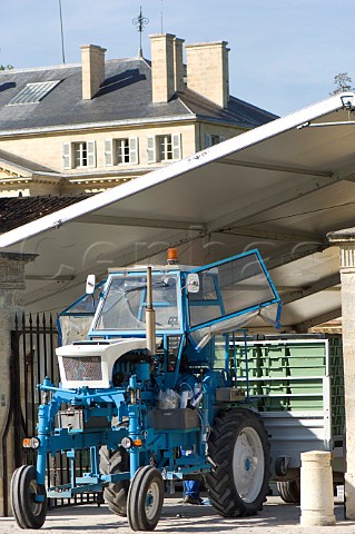 Tractor with grape boxes at Chteau Margaux winery Margaux Gironde France Bordeaux  Mdoc