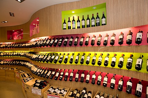 Display of bottles at LEssentiel wine shop and caf Saintmilion Gironde France  Stmilion  Bordeaux