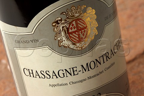 Bottle of ChassagneMontrachet wine    Burgundy France