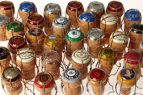 Selection of Champagne corks with their wire cages and caps