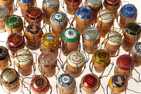 Selection of Champagne corks with their wire cages and caps