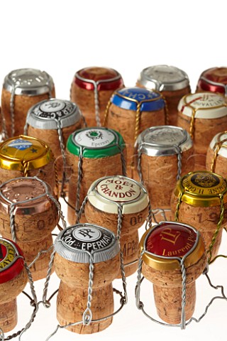 Selection of Champagne corks with their wire cages and caps