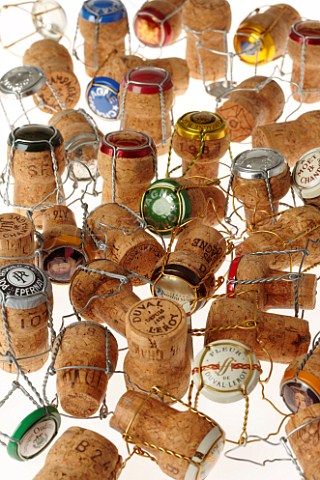 Selection of Champagne corks with their wire cages and caps