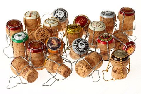 Selection of Champagne corks with their wire cages and caps