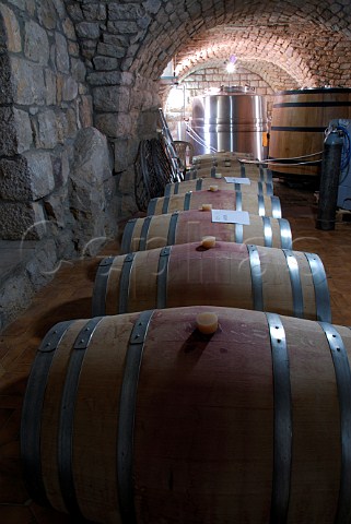 Barrels and tank in the winery of the Mar Moussa monastery Lebanon