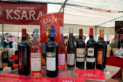 Wine tasting on the Chateau Ksara stand at the Saifi village fair Beirut Lebanon