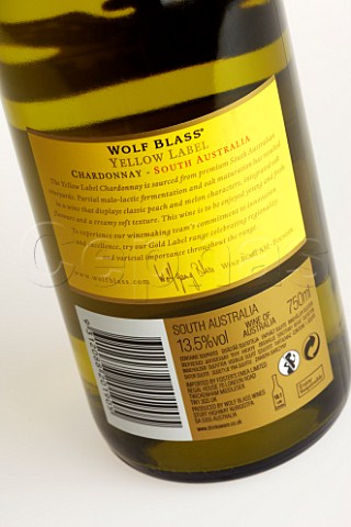 Back labels on bottle of 2008 Wolf Blass Yellow Label Chardonnay