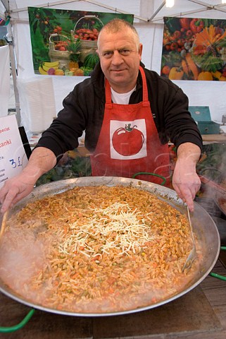 Man cooking the Polish dish Lazanki at York International Market Place York England