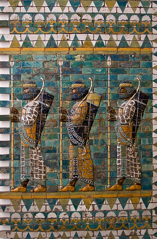 Detail of figures depicted on the Babylonian Gate of Ishtar reconstructed in the Pergamon Museum Berlin Germany